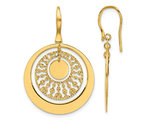 14K Yellow Gold Polished and Diamond-cut Circles Dangle Earrings